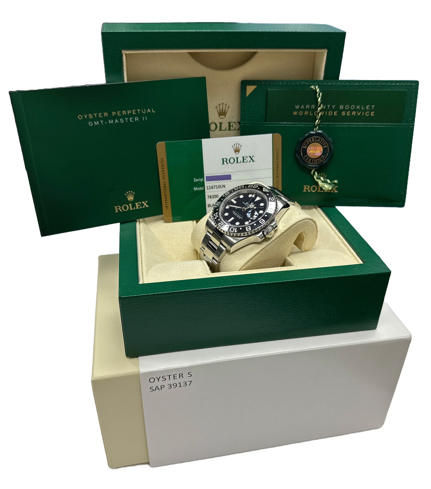 2017 PAPERS Rolex GMT-Master II BLACK Green Steel Ceramic 40mm 116710 LN BOX