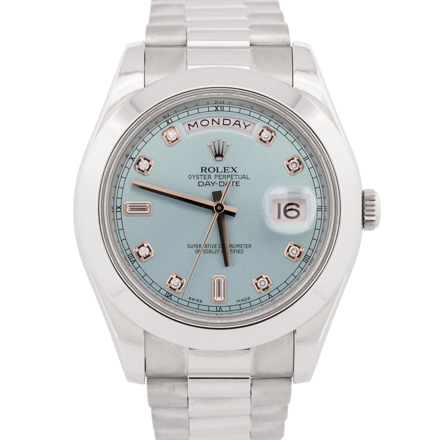 Rolex Day-Date Presidential 41mm 950 PLATINUM DIAMOND Blue Glacier 218206 BOX