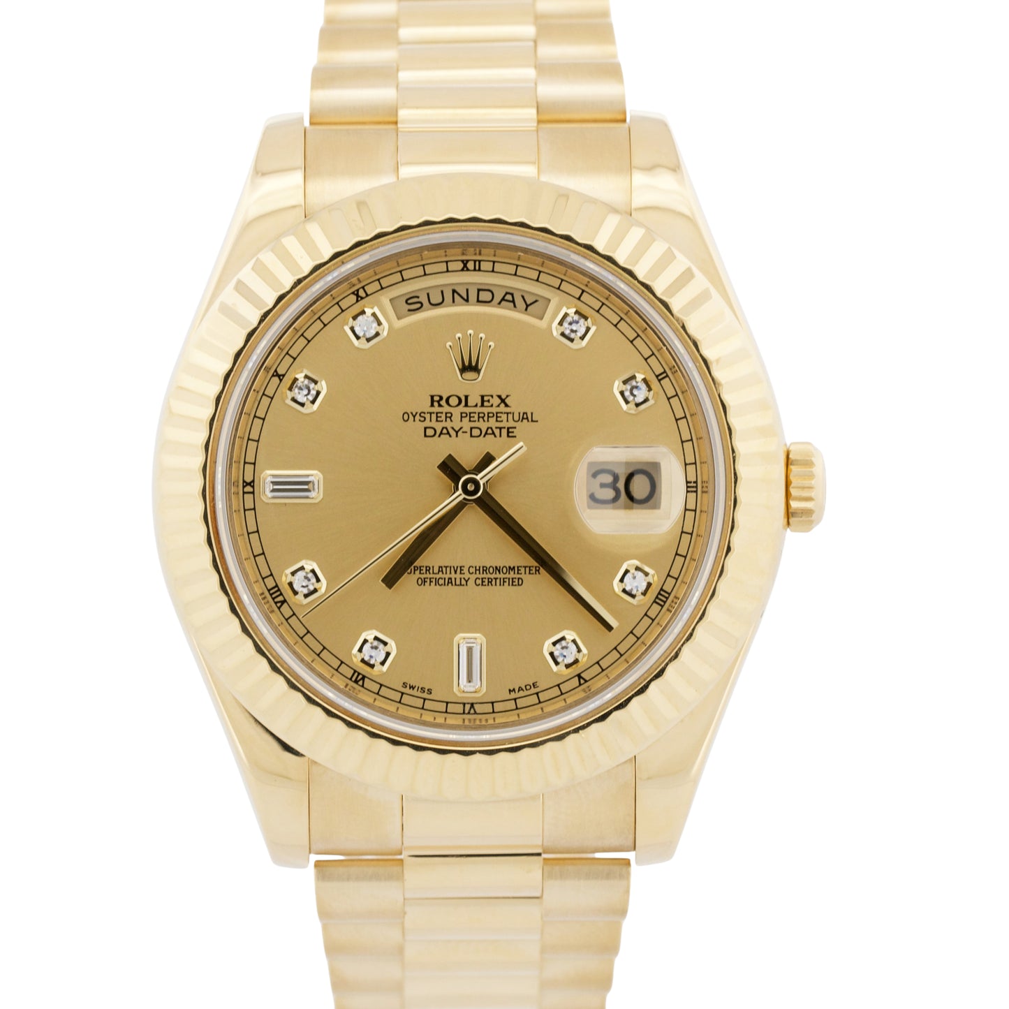 Rolex Day-Date II President 41mm CHAMPAGNE DIAMOND 18K Yellow Gold 218238 BOX