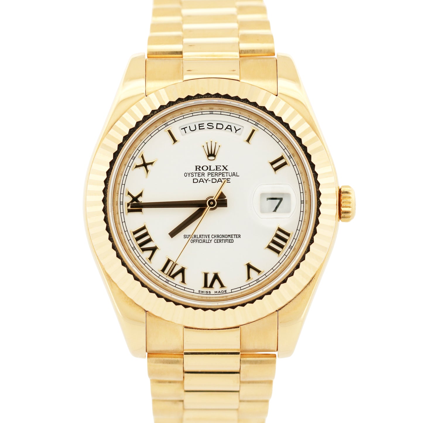 Rolex Day-Date II President 41mm WHITE ROMAN 18K Yellow Gold 218238 Watch BOX