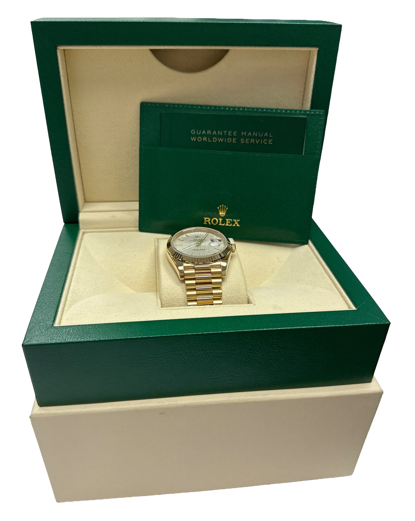 Rolex Day-Date President 40mm SILVER MOTIF 18K Yellow Gold Fluted 228238 BOX