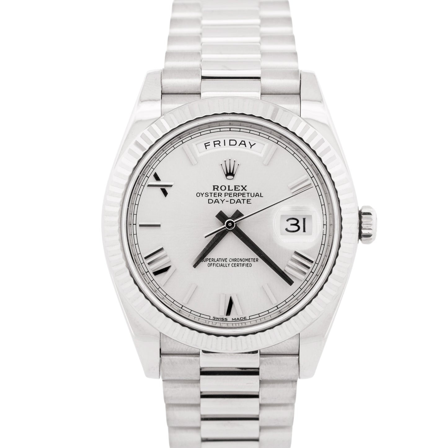 PAPERS Rolex Day-Date President SILVER QUADRANT ROMAN 18K Gold 40mm 228239 BOX