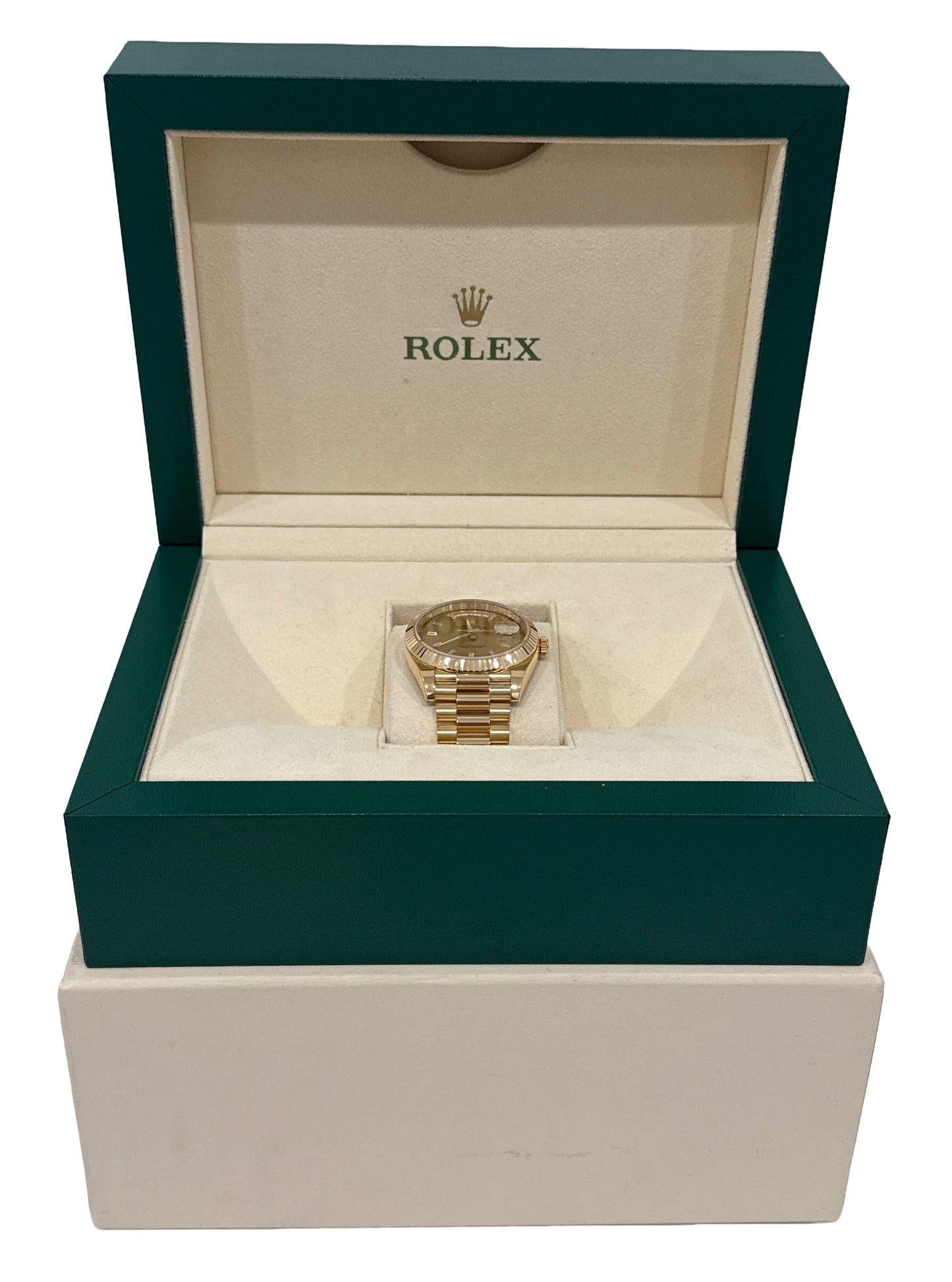 Rolex Day-Date President 40mm CHAMPAGNE BAGUETTE DIAMOND 18K Gold 228238 BOX