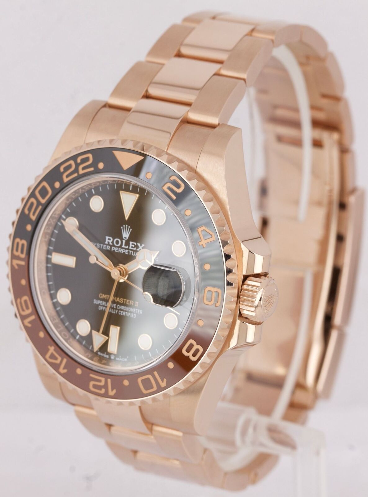 MINT PAPERS Rolex GMT-Master II Root Beer Rose Gold 40mm Watch 126715 CHNR B+P