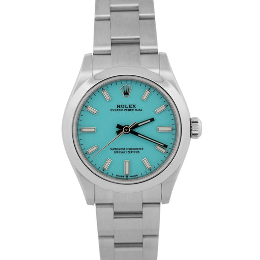 2023 PAPERS Rolex Oyster Perpetual TURQUOISE Blue Steel 31mm 277200 Watch BOX