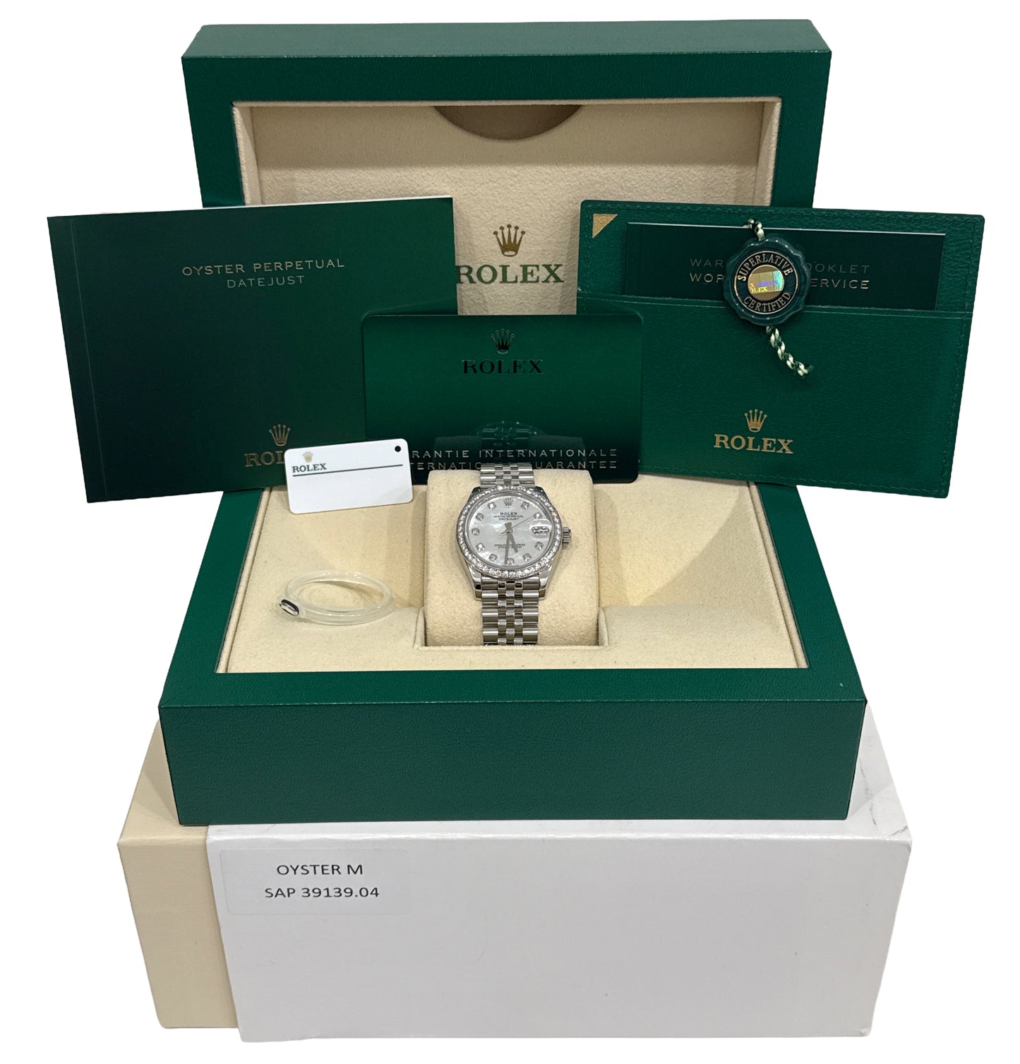 PAPERS Rolex DateJust 31mm FACTORY MOP DIAMOND 18K Steel JUBILEE 278384 RBR BOX