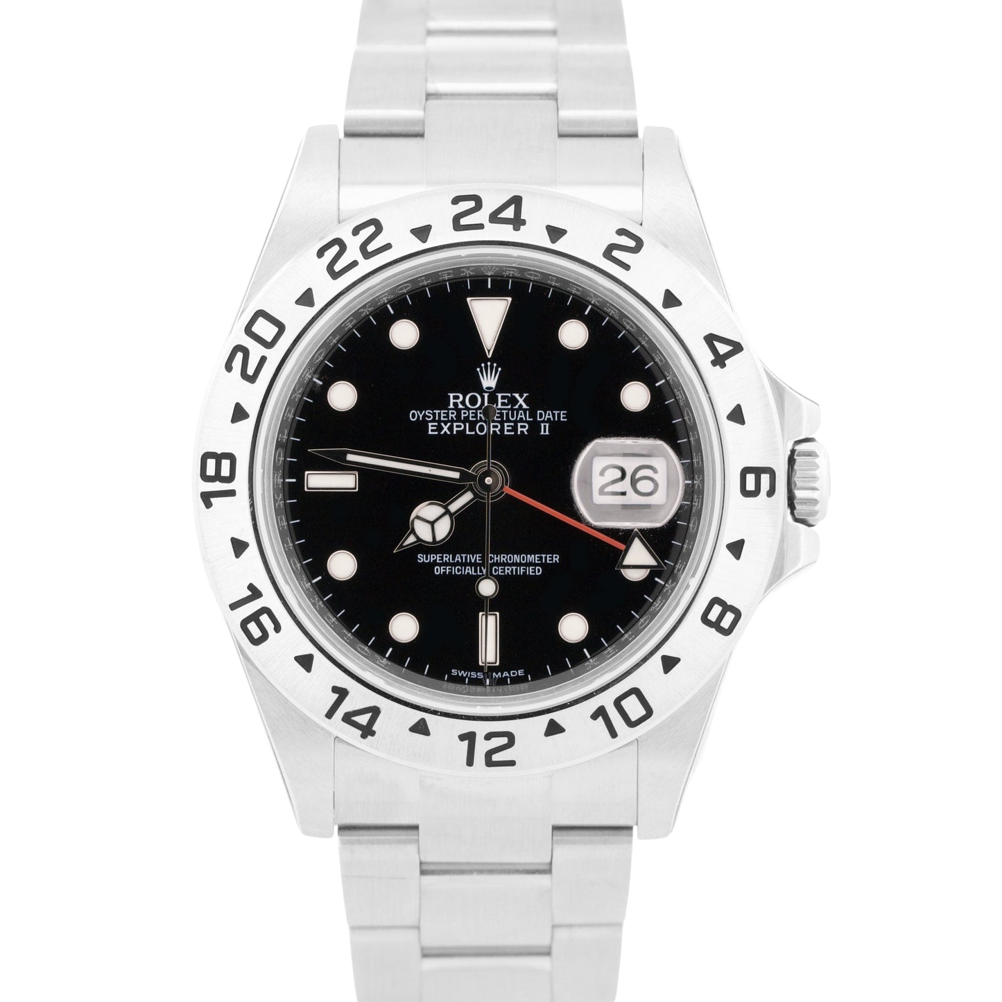 NOS STICKERED Rolex Explorer II 40mm 3186 BLACK Red Steel REHAUT 16570 Watch