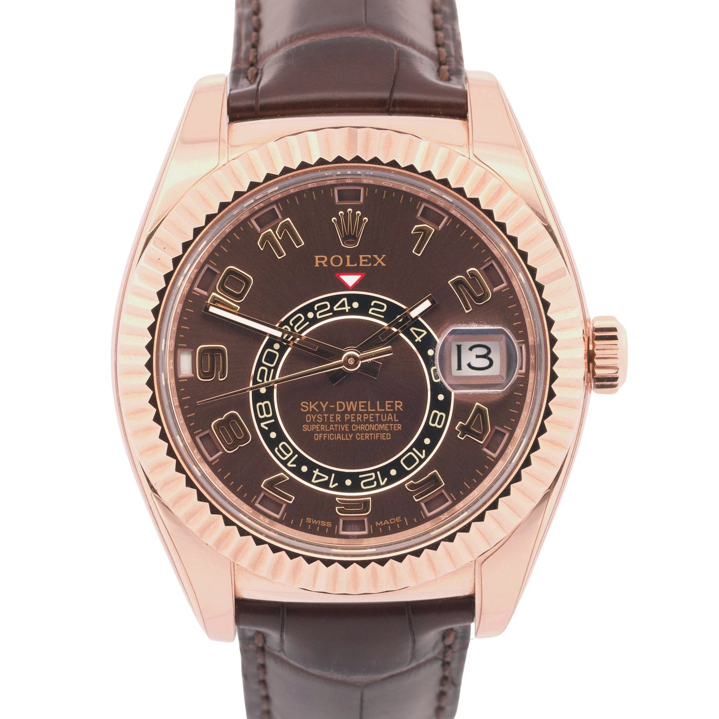 Rolex Sky-Dweller 42mm CHOCOLATE ARABIC Brown 18K Rose Gold LEATHER 326135 BOX
