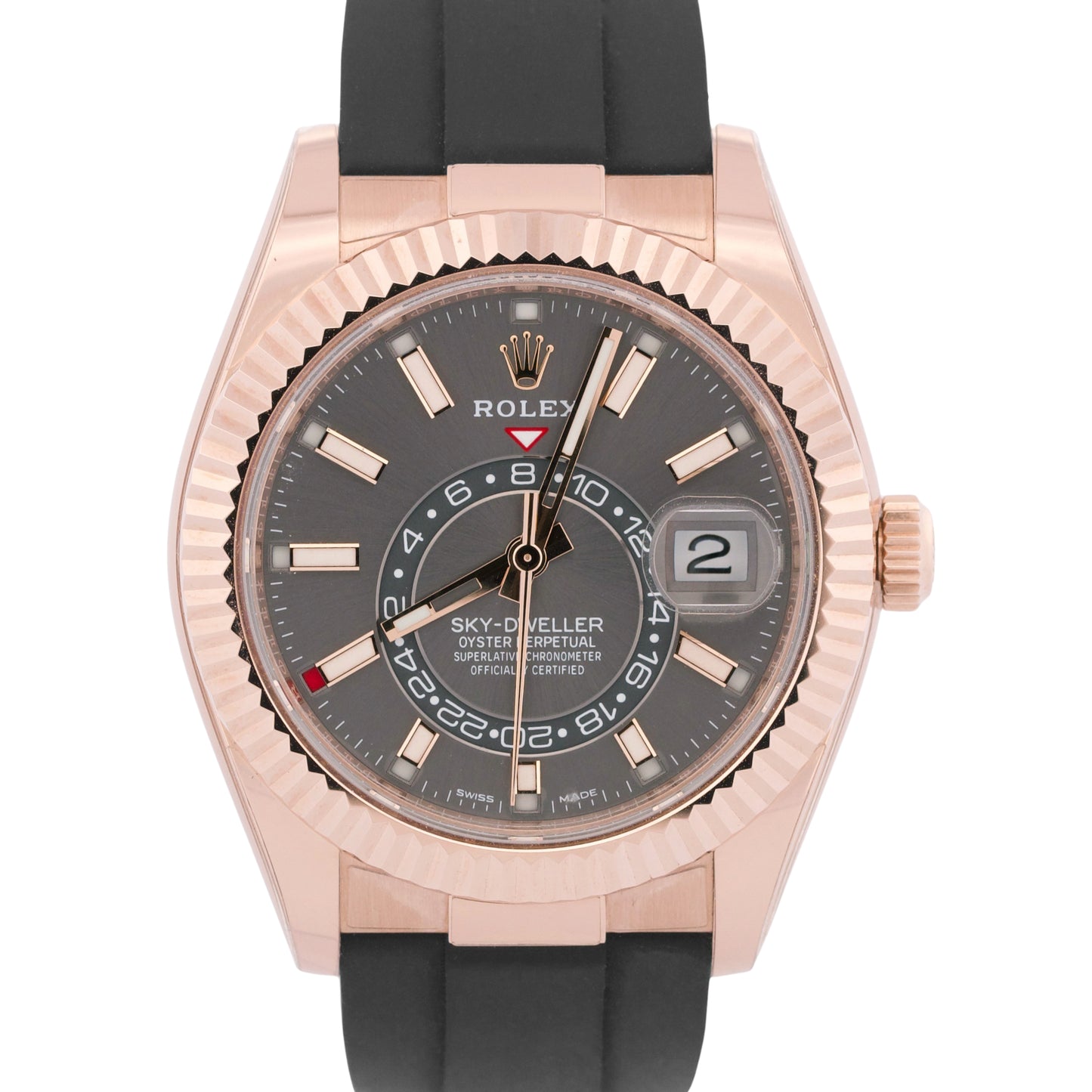2023 PAPERS Rolex Sky-Dweller RHODIUM 18K Rose Gold Oysterflex 326235 42mm BOX