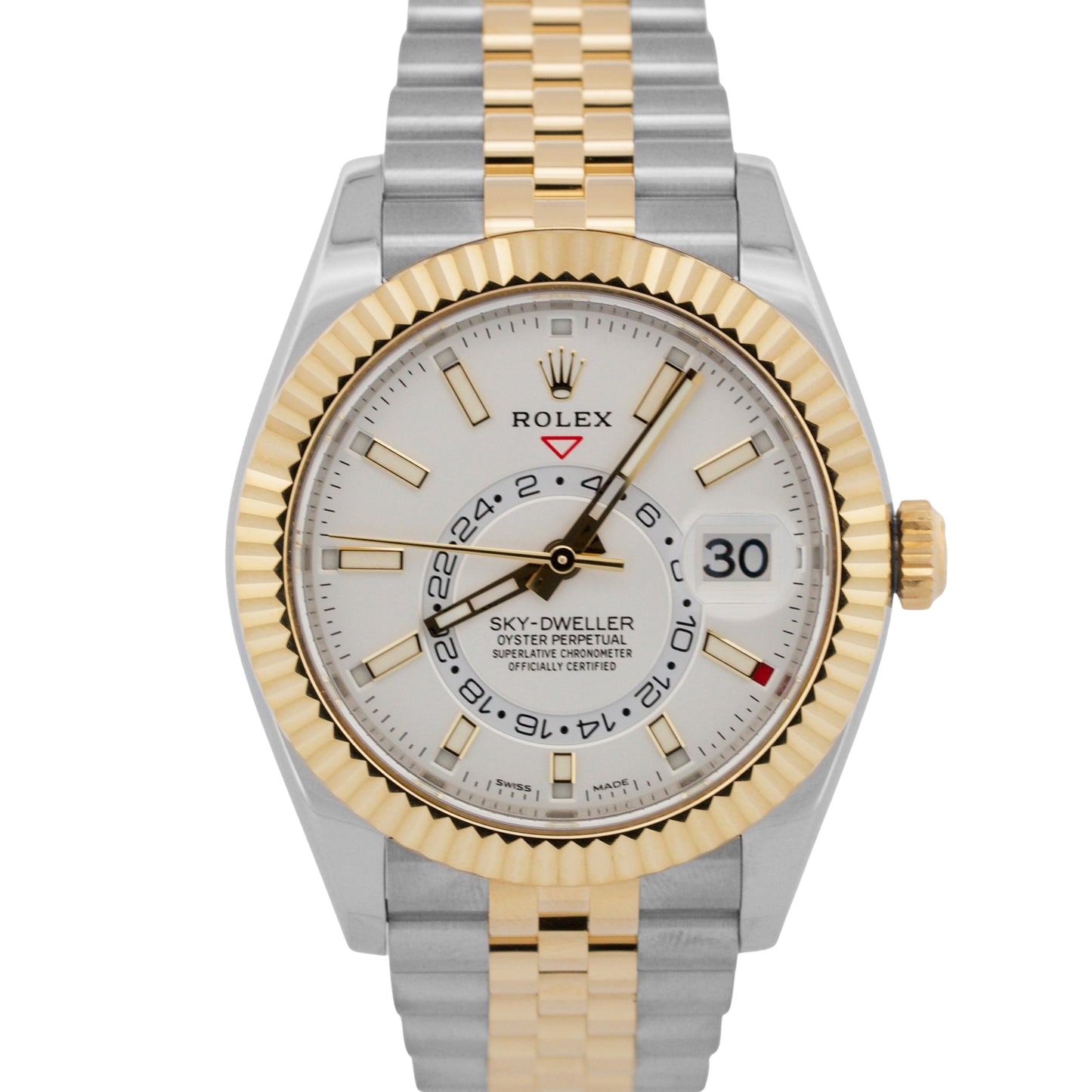 2022 PAPERS Rolex Sky-Dweller WHITE 18K Gold Stainless JUBILEE 42mm 326933 BOX