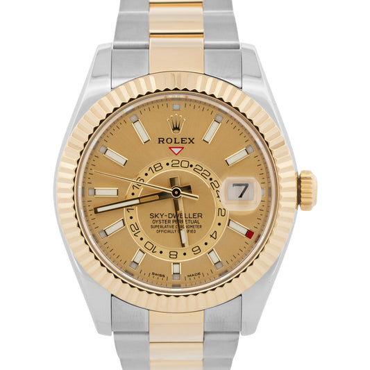 PAPERS Rolex Sky-Dweller CHAMPAGNE 18K Yellow Gold Steel OYSTER 42mm 326933 BOX