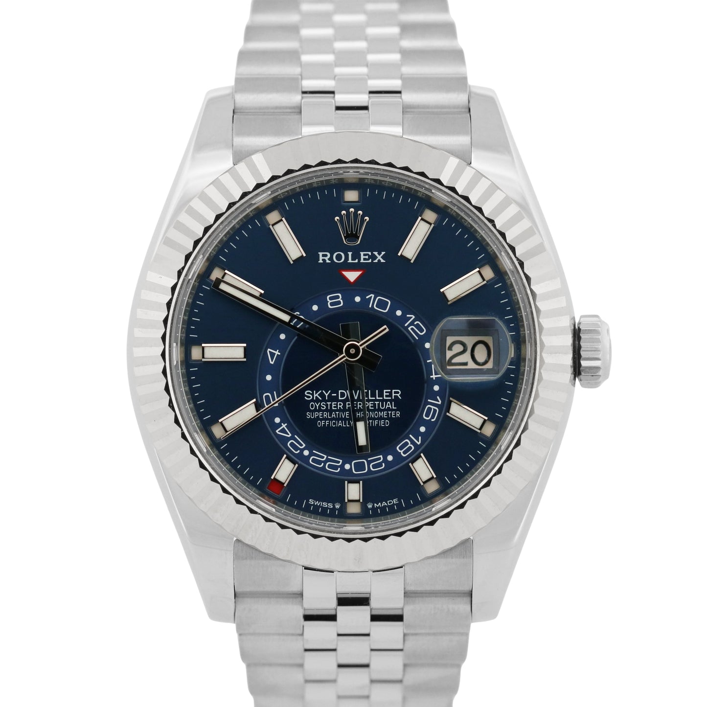 Rolex Sky-Dweller BLUE Stainless Steel 18K White Gold 42mm JUBILEE 326934 BOX
