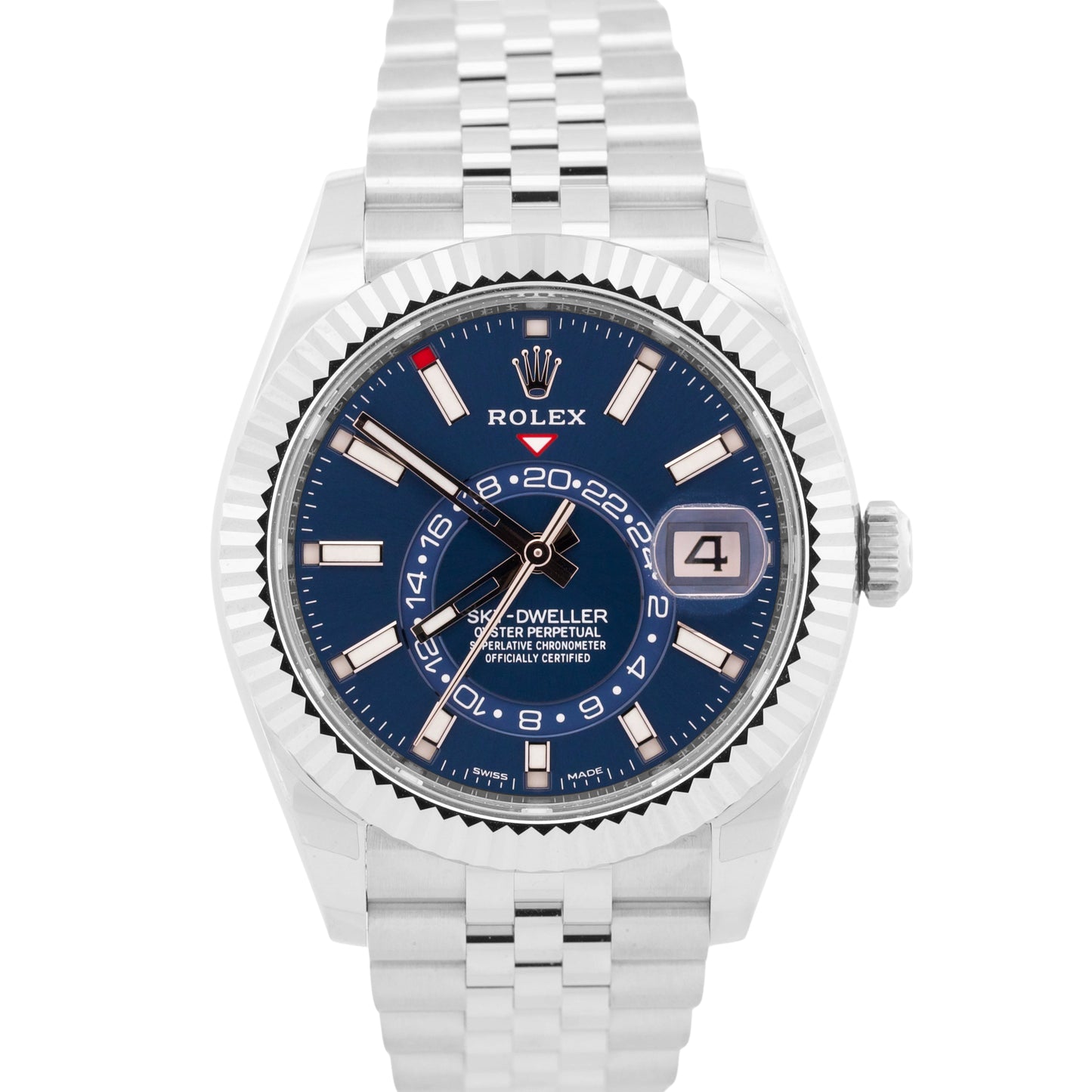NEW PAPERS Rolex Sky-Dweller BLUE Steel JUBILEE Fluted 18K Gold 42mm 326934 BOX