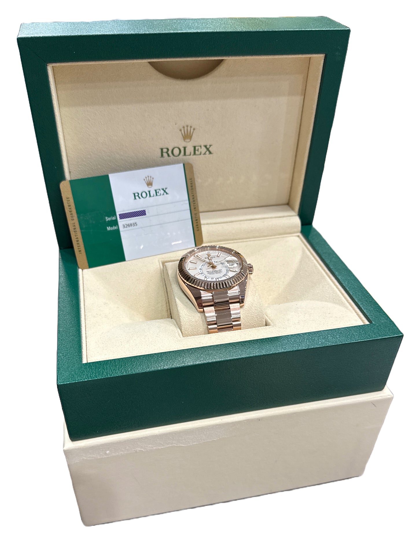 PAPERS Rolex Sky-Dweller 18K Rose Gold WHITE Fluted 42mm 326935 Watch BOX