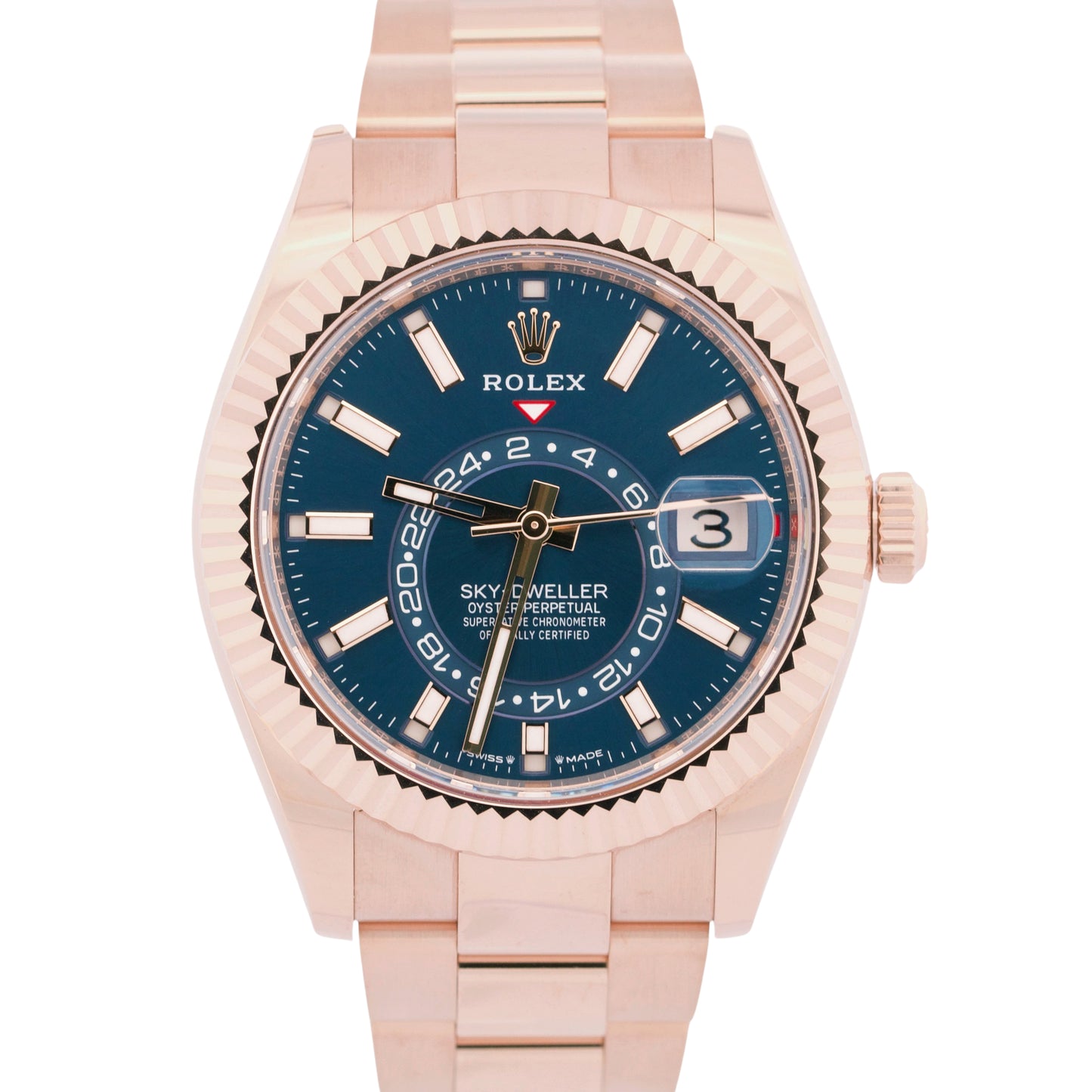 BRAND NEW 2025 PAPERS Rolex Sky-Dweller 18K Rose Gold BLUE 42mm 336935 BOX