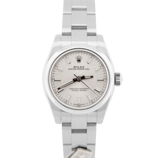 MINT PAPERS Rolex Oyster Perpetual DOMINOS Silver 26mm Steel Watch 176200 BOX