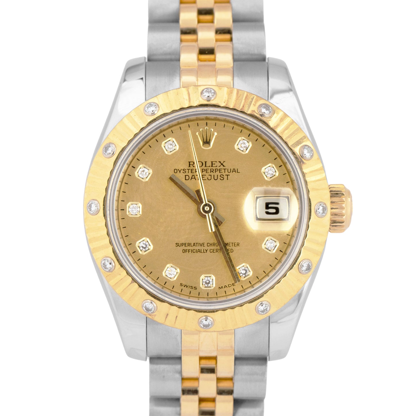 PAPERS Rolex DateJust 26mm FACTORY DIAMOND CHAMPAGNE MOP 179313 Gold JUBILEE BOX