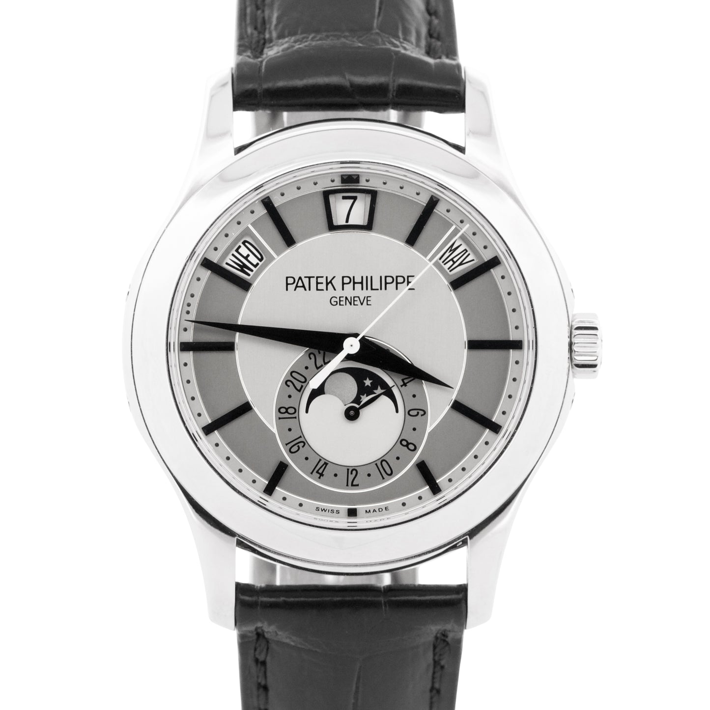 Patek Philippe Annual Calendar 18K White Gold GRAY SILVER Leather 40mm 5205G