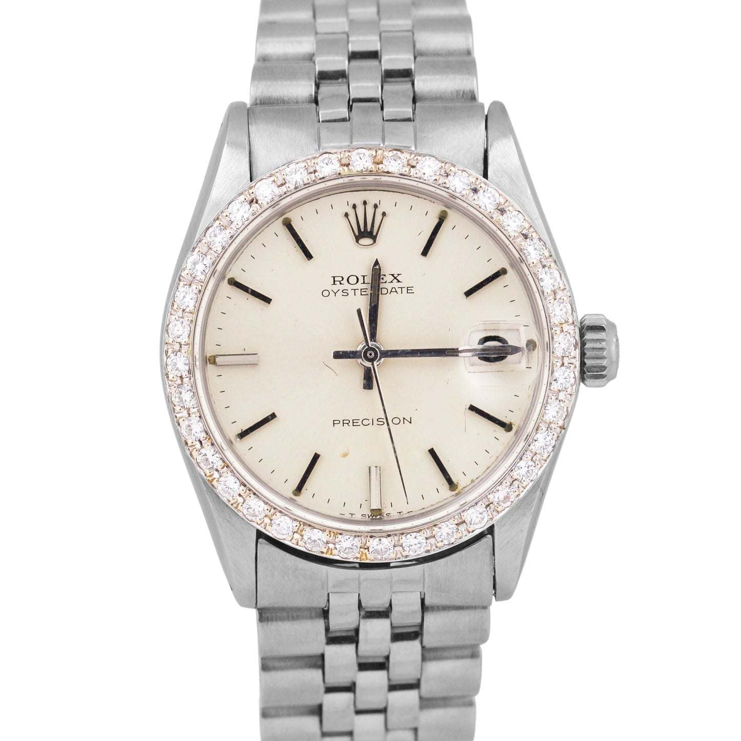 VINTAGE 1967 Rolex Oysterdate Precision Silver DIAMOND Manual JUBILEE 34mm 6466