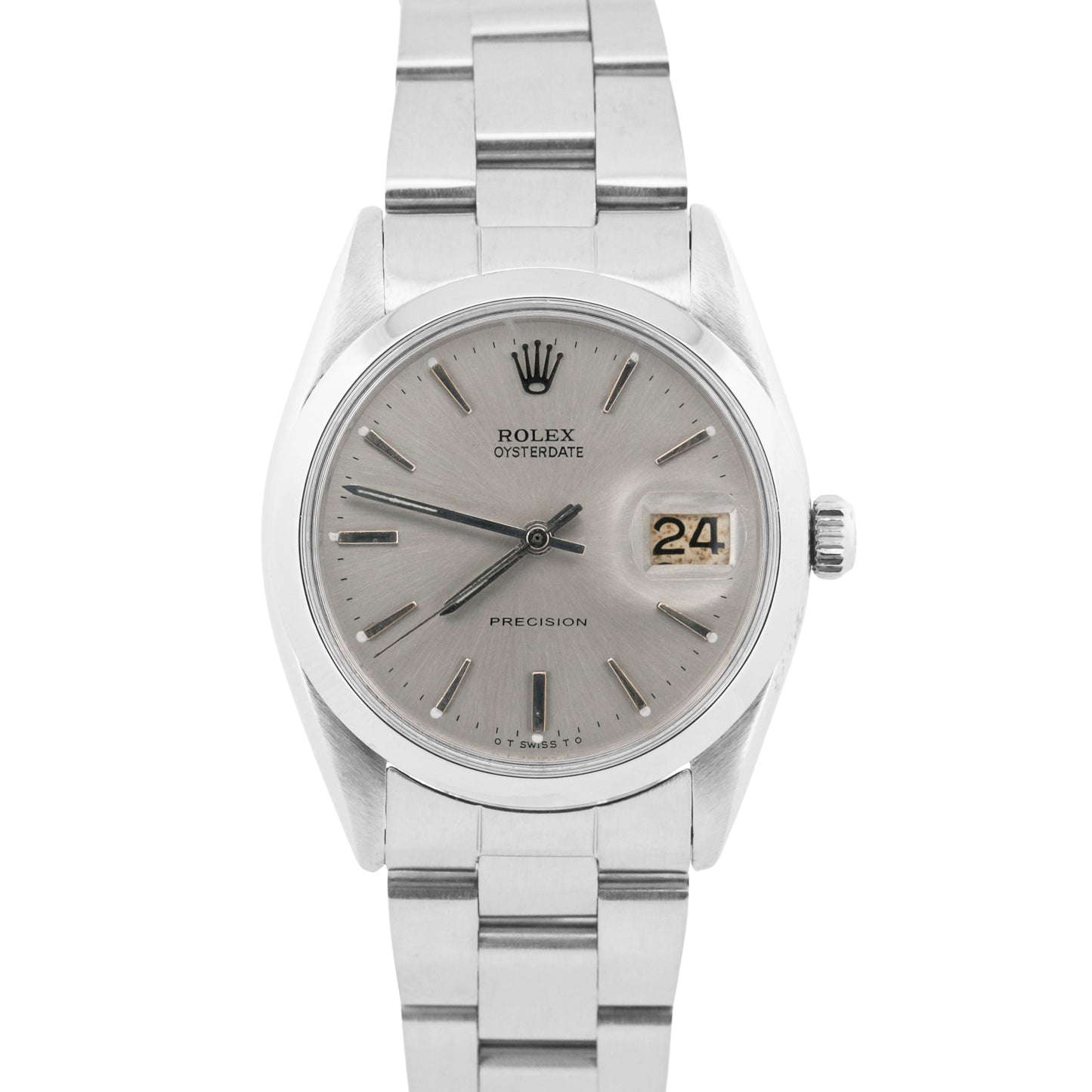 VINTAGE 1966 Rolex Oysterdate Precision SILVER Stainless Steel PATINA 34mm 6694