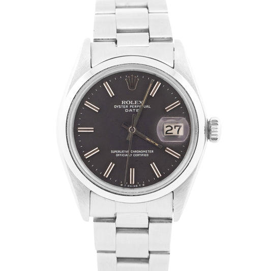 VINTAGE Rolex Oyster Perpetual Date BLACK Stainless Steel Oyster 34mm Watch 1500