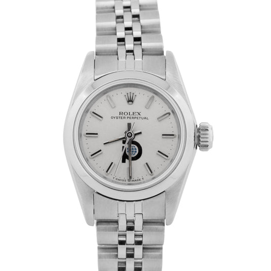 Rolex Oyster Perpetual Silver POOL INTAIRDRIL Steel Jubilee 24mm Watch 67180 BOX