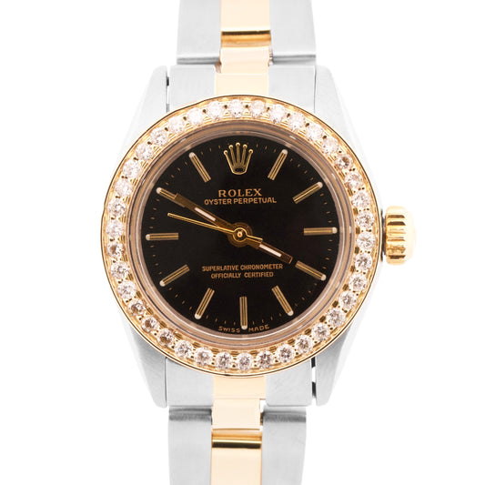 Rolex Oyster Perpetual 26mm 18K Yellow Gold BLACK DIAMOND Steel OYSTER 6719 BOX