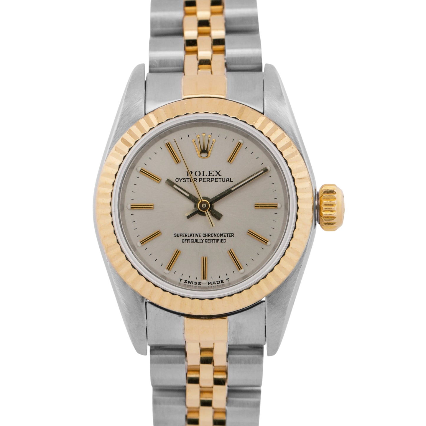 PAPERS Rolex Oyster Perpetual 24mm SILVER Two-Tone Gold Steel JUBILEE 67193 BOX