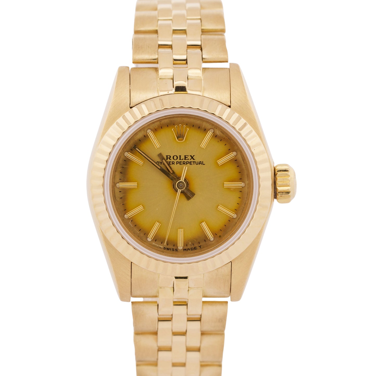 RSC Ladies Rolex Oyster Perpetual 26mm CHAMPAGNE 18K Yellow Gold JUBILEE 67198