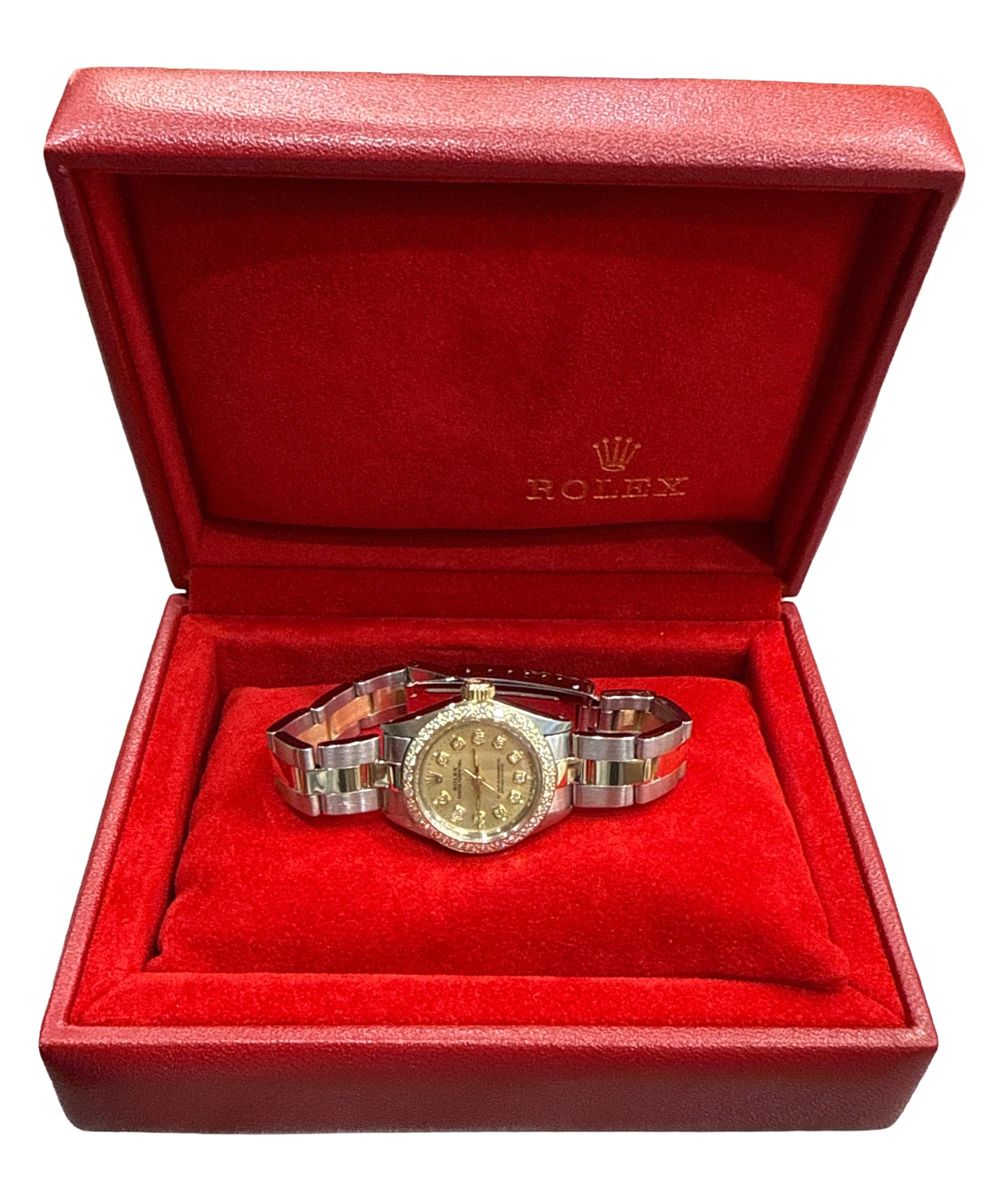 Rolex Oyster Perpetual 24mm CHAMPAGNE DIAMOND 18K Gold Oyster Watch 6719 BOX