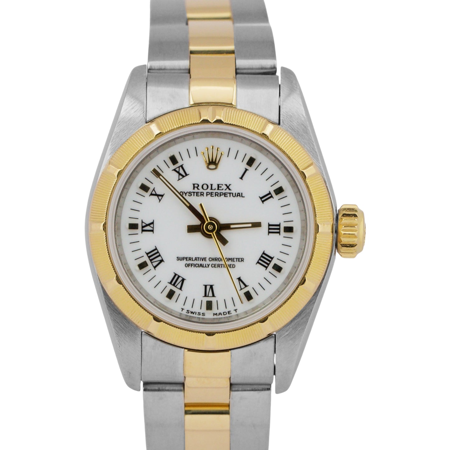 2022 RSC Rolex Oyster Perpetual Two-Tone White Roman PAPERS 24mm 67233 Watch BOX