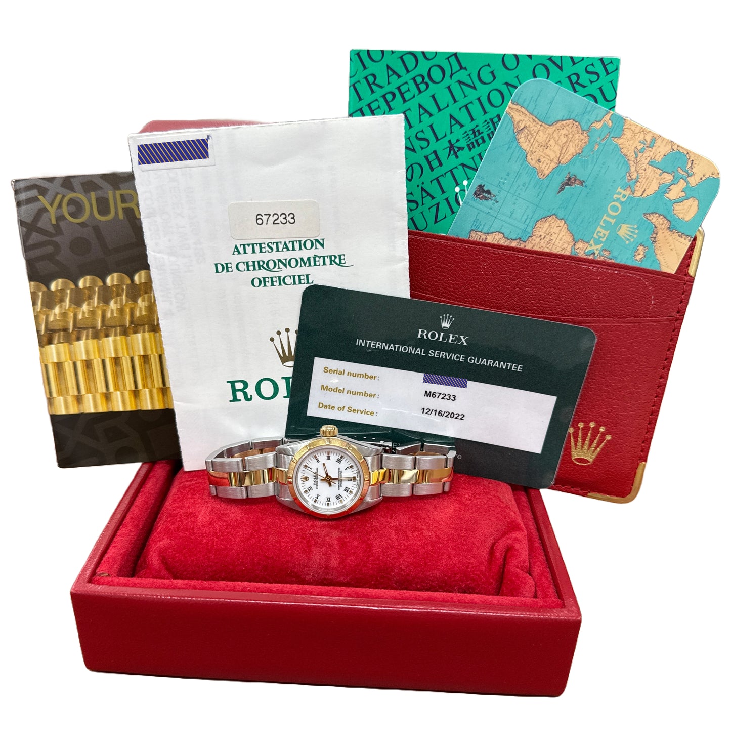 2022 RSC Rolex Oyster Perpetual Two-Tone White Roman PAPERS 24mm 67233 Watch BOX