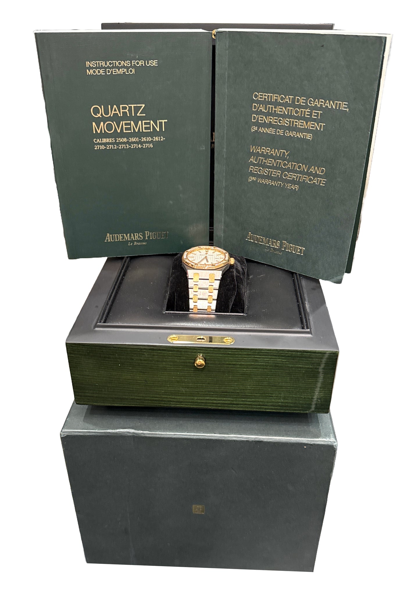 PAPERS Audemars Piguet Royal Oak WHITE DIAMOND 18K Gold Steel 33mm 67651SR BOX