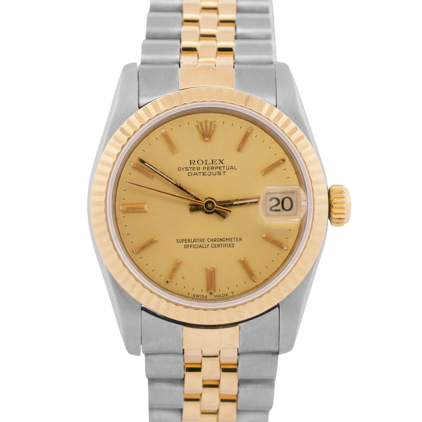 Rolex DateJust 31mm Midsize Two-Tone CHAMPAGNE 18K Yellow Gold Fluted 68273