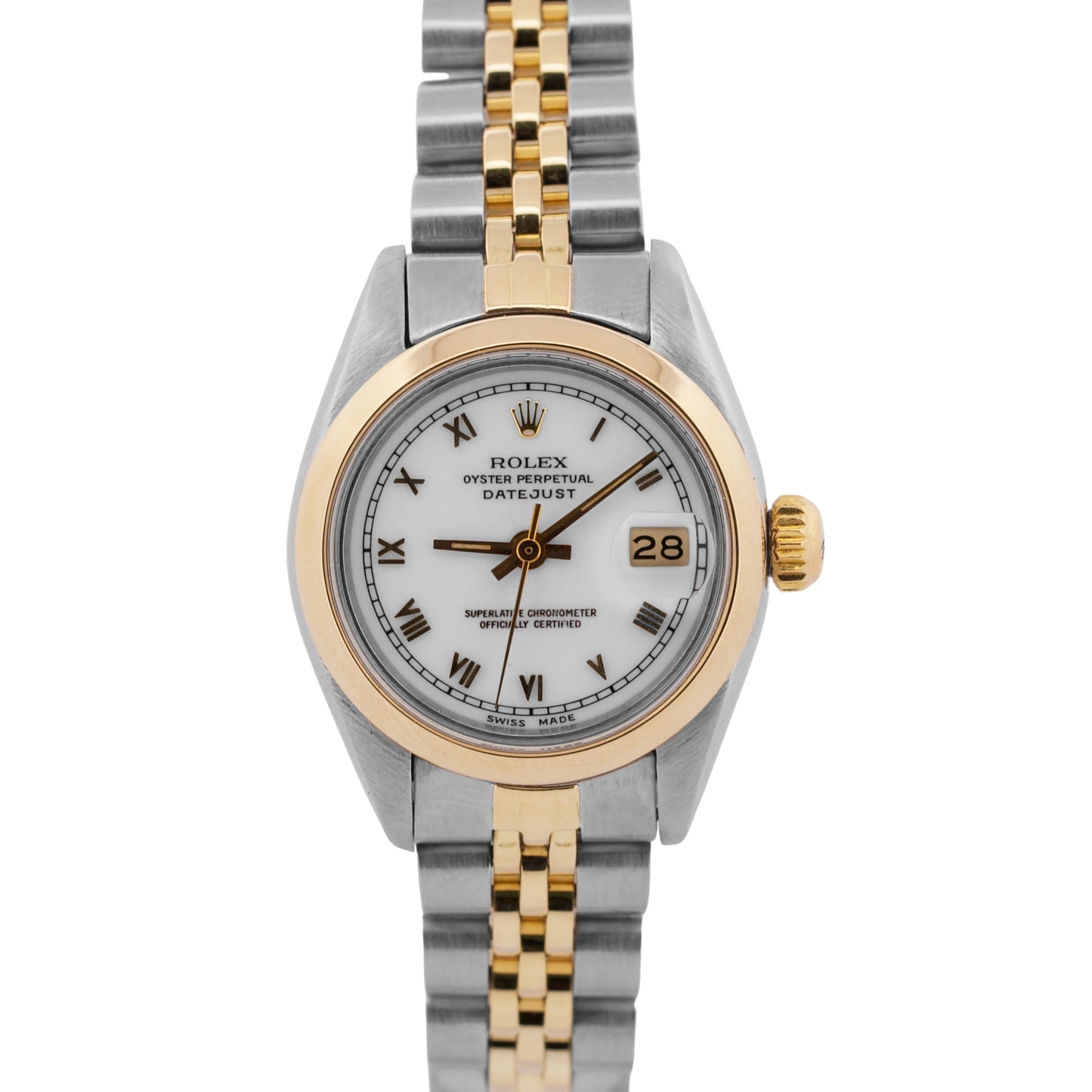 PAPERS Rolex DateJust 26mm WHITE ROMAN Two-Tone 18K JUBILEE Steel 69163 BOX