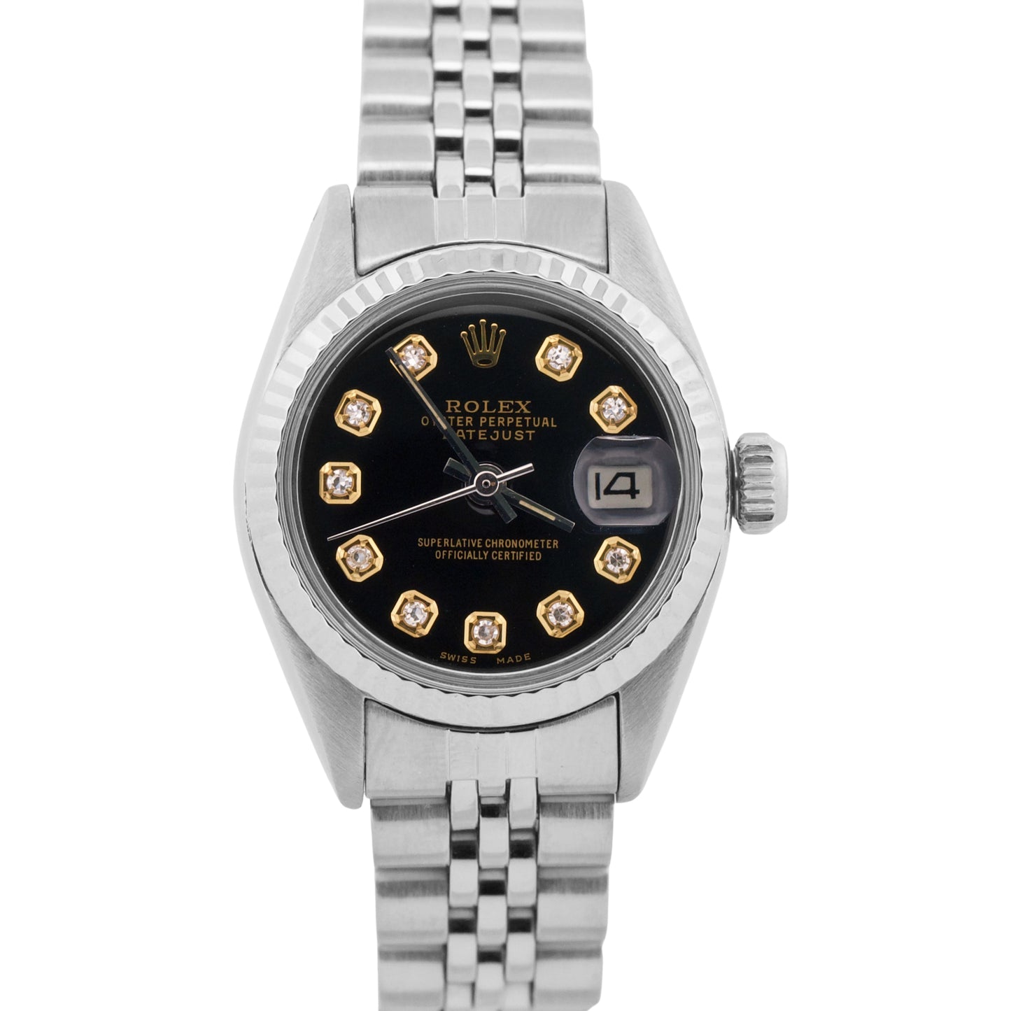 Ladies Rolex DateJust 26mm BLACK DIAMOND Stainless Steel JUBILEE Watch 6916