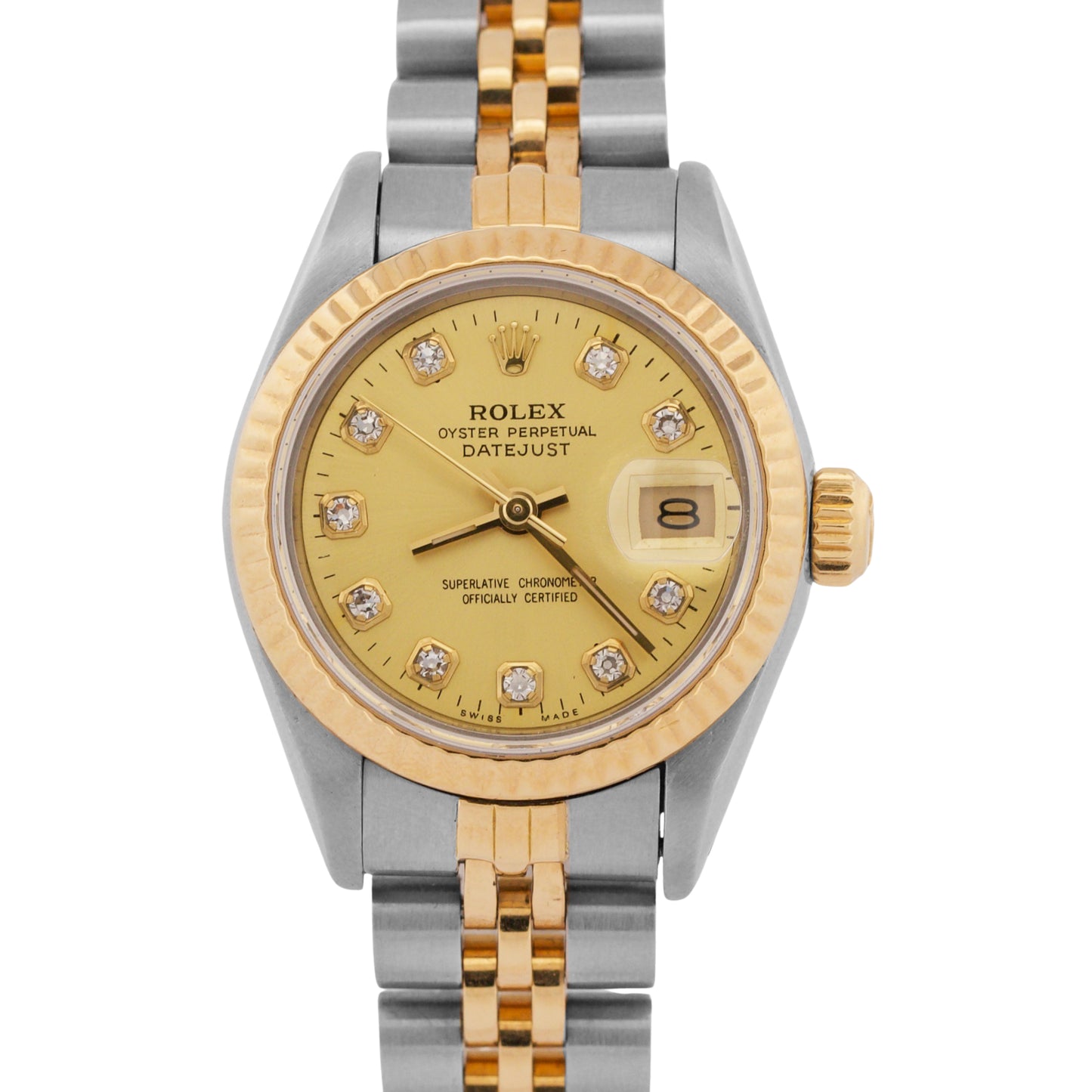 Rolex DateJust 26mm CHAMPAGNE DIAMOND 18K Yellow Gold Steel Fluted JUBILEE 69173