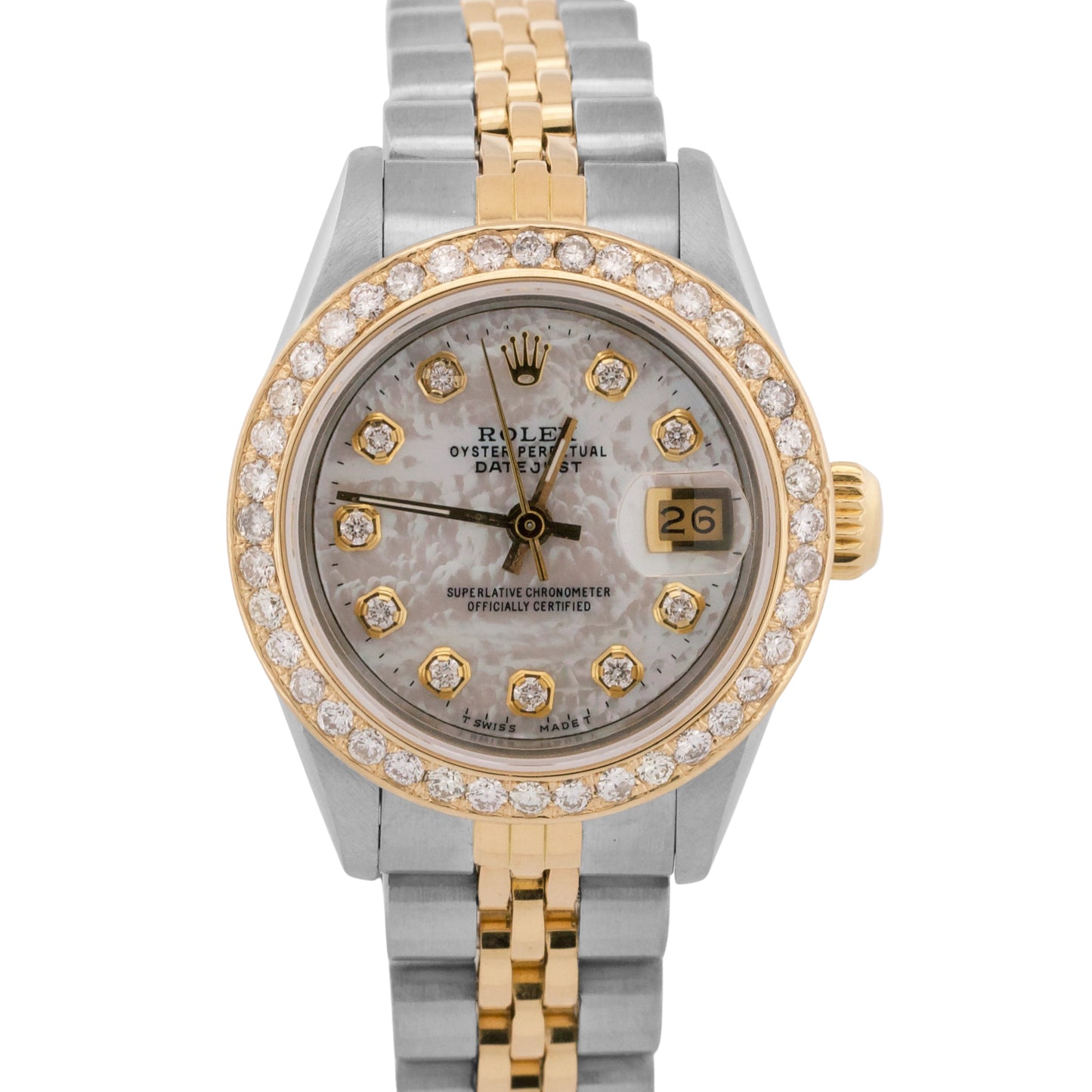 Ladies Rolex DateJust 26mm MOP DIAMOND Two-Tone 18K Gold Steel JUBILEE 69173