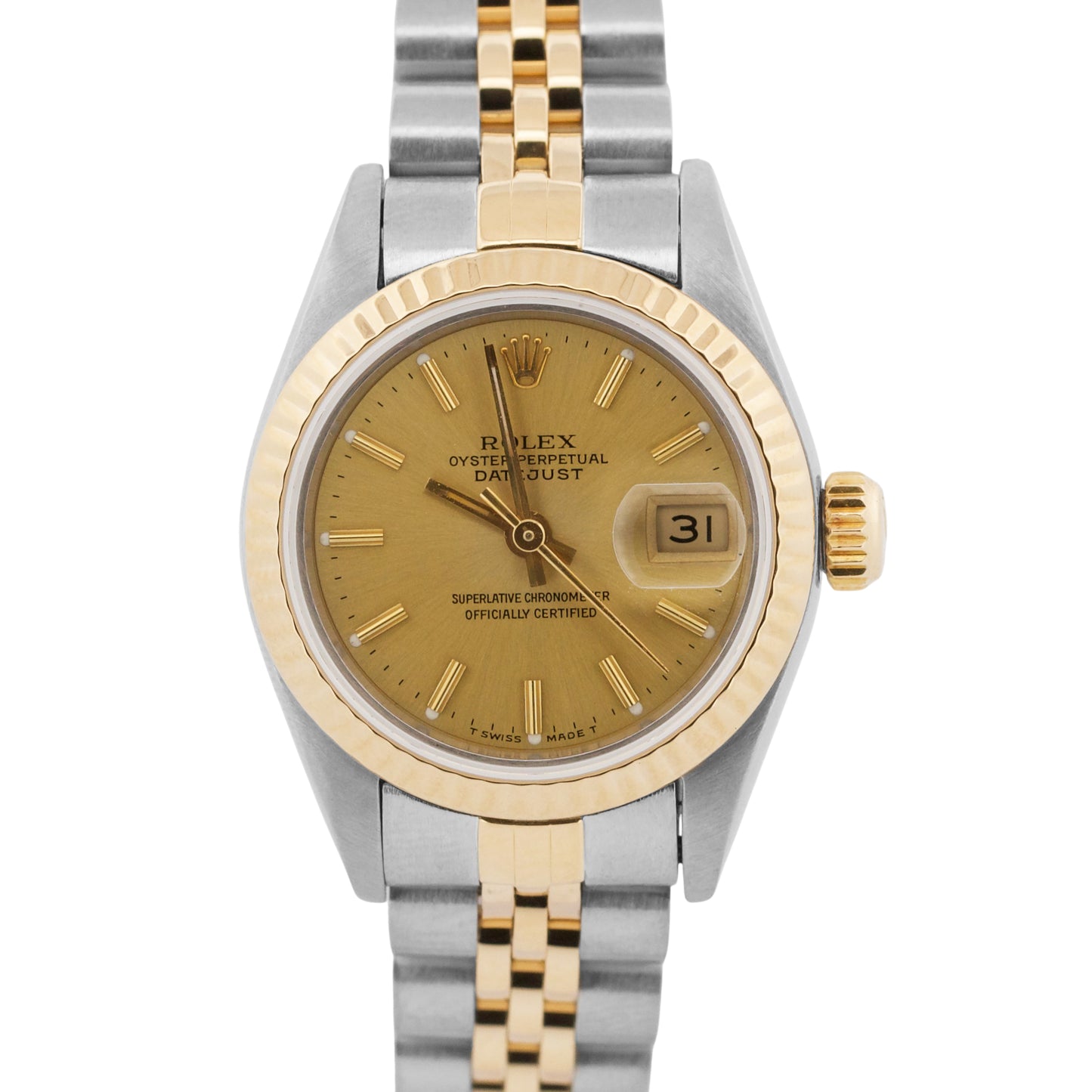 Ladies Rolex DateJust 26mm CHAMPAGNE 18K Yellow Gold Steel JUBILEE Fluted 69173