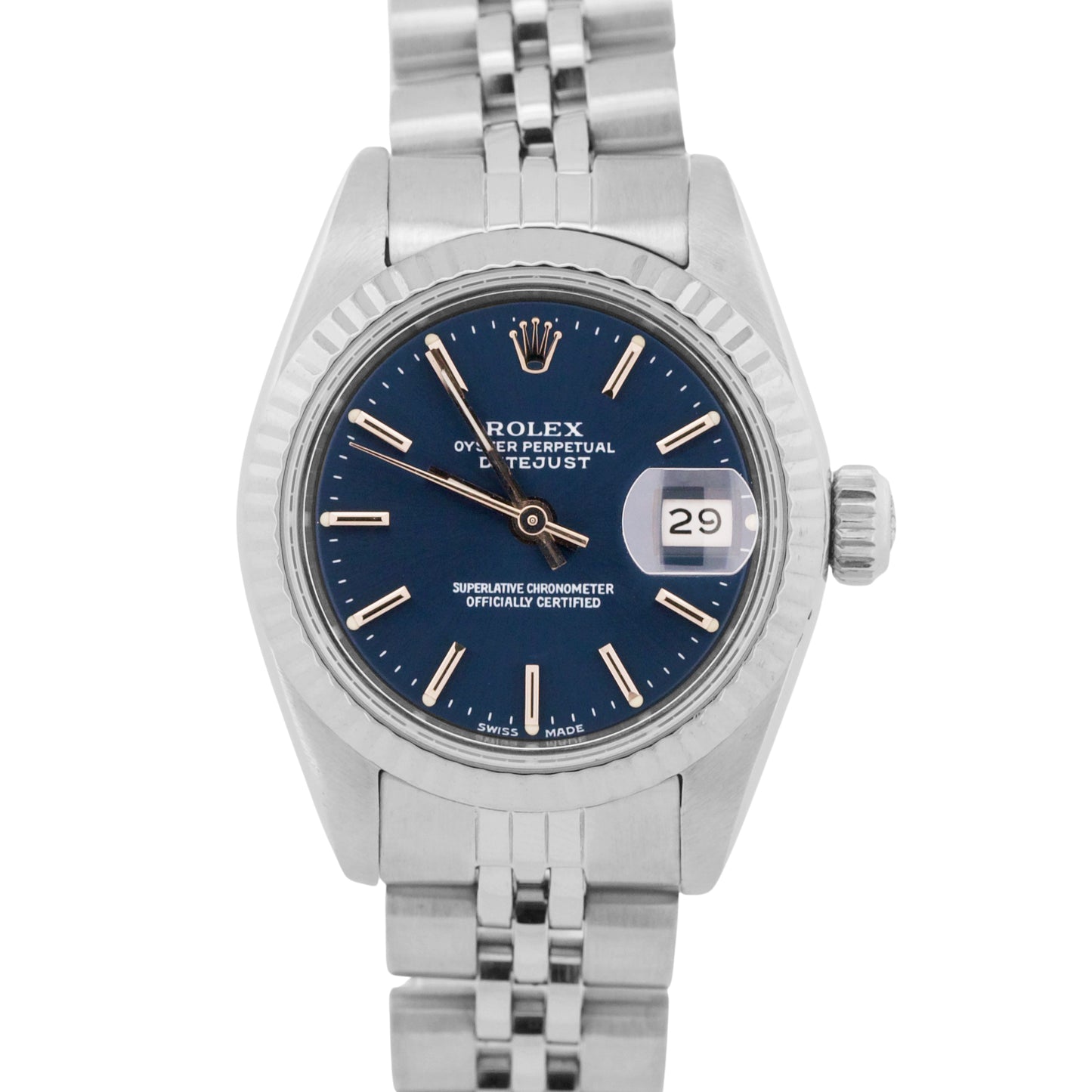 Ladies Rolex DateJust 26mm BLUE 18K White Gold Stainless Steel JUBILEE 69174