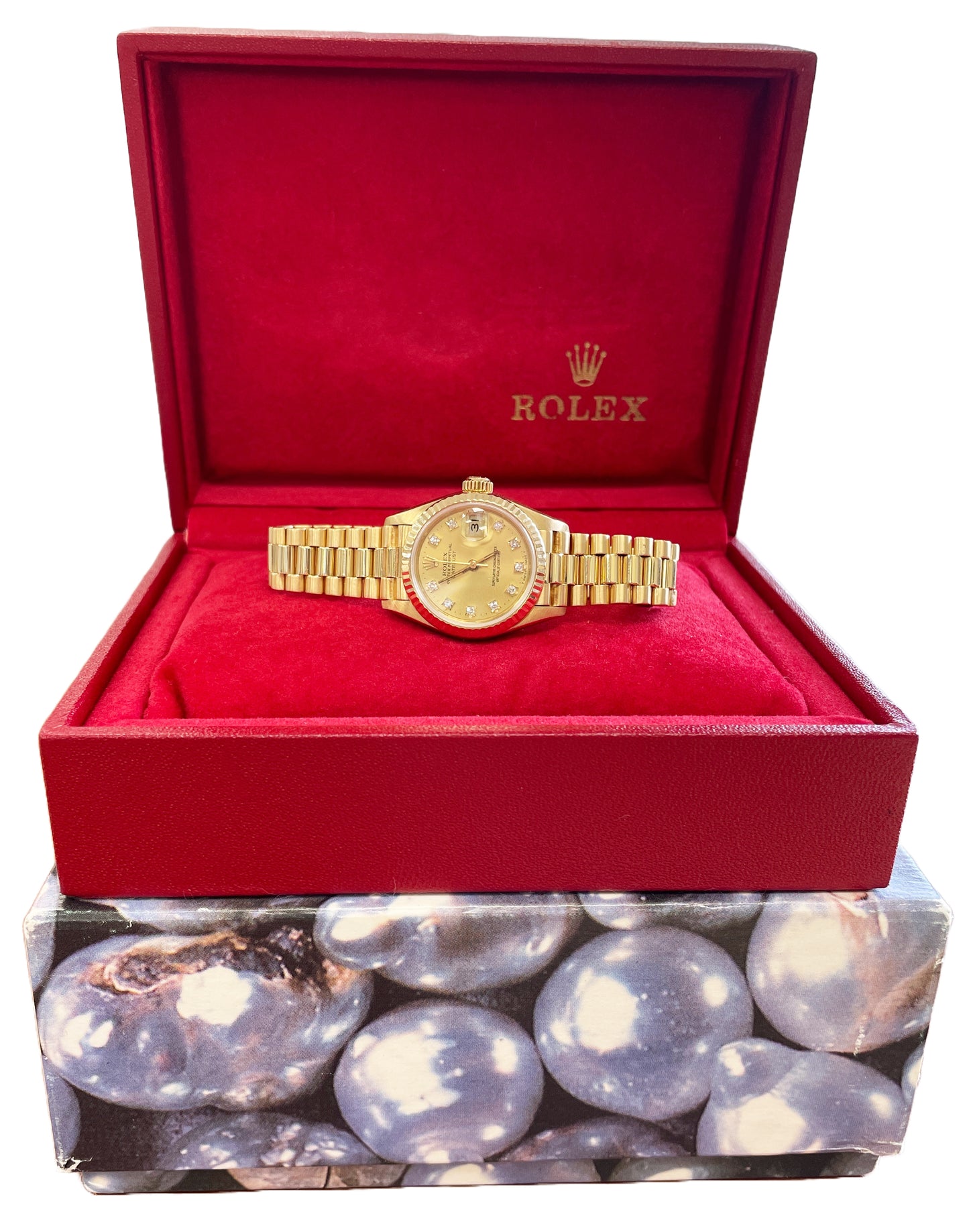 Ladies Rolex DateJust President 26mm FACTORY CHAMPAGNE DIAMOND 18K 69178 BOX