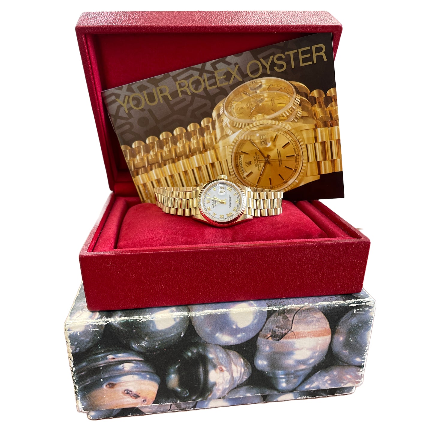 Ladies Rolex DateJust President 26mm WHITE ROMAN 18K Gold NO HOLES 69178 BOX
