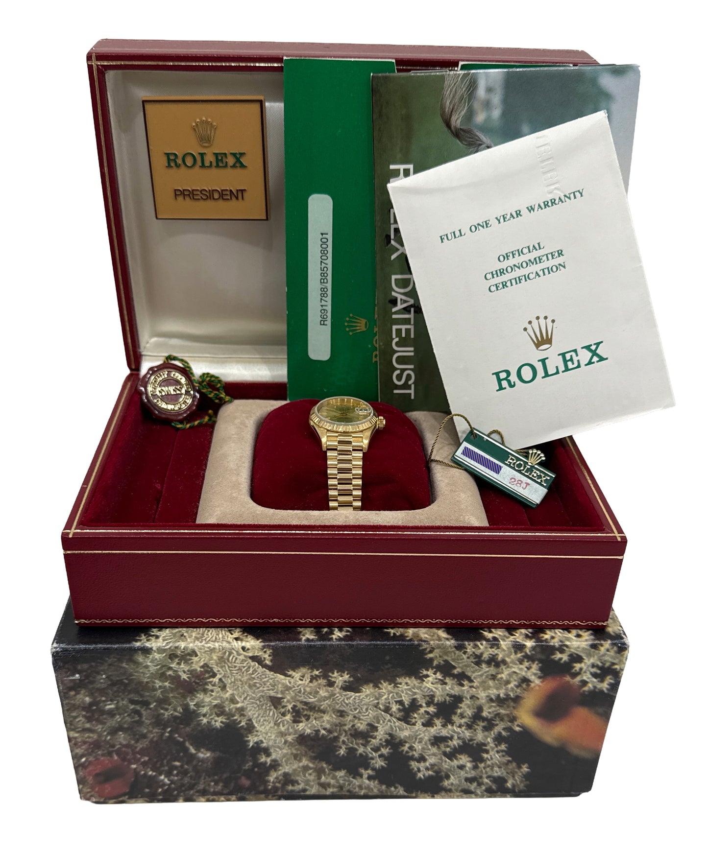 PAPERS Ladies Rolex DateJust President 26mm CHAMPAGNE 18K Yellow Gold 69178 BOX