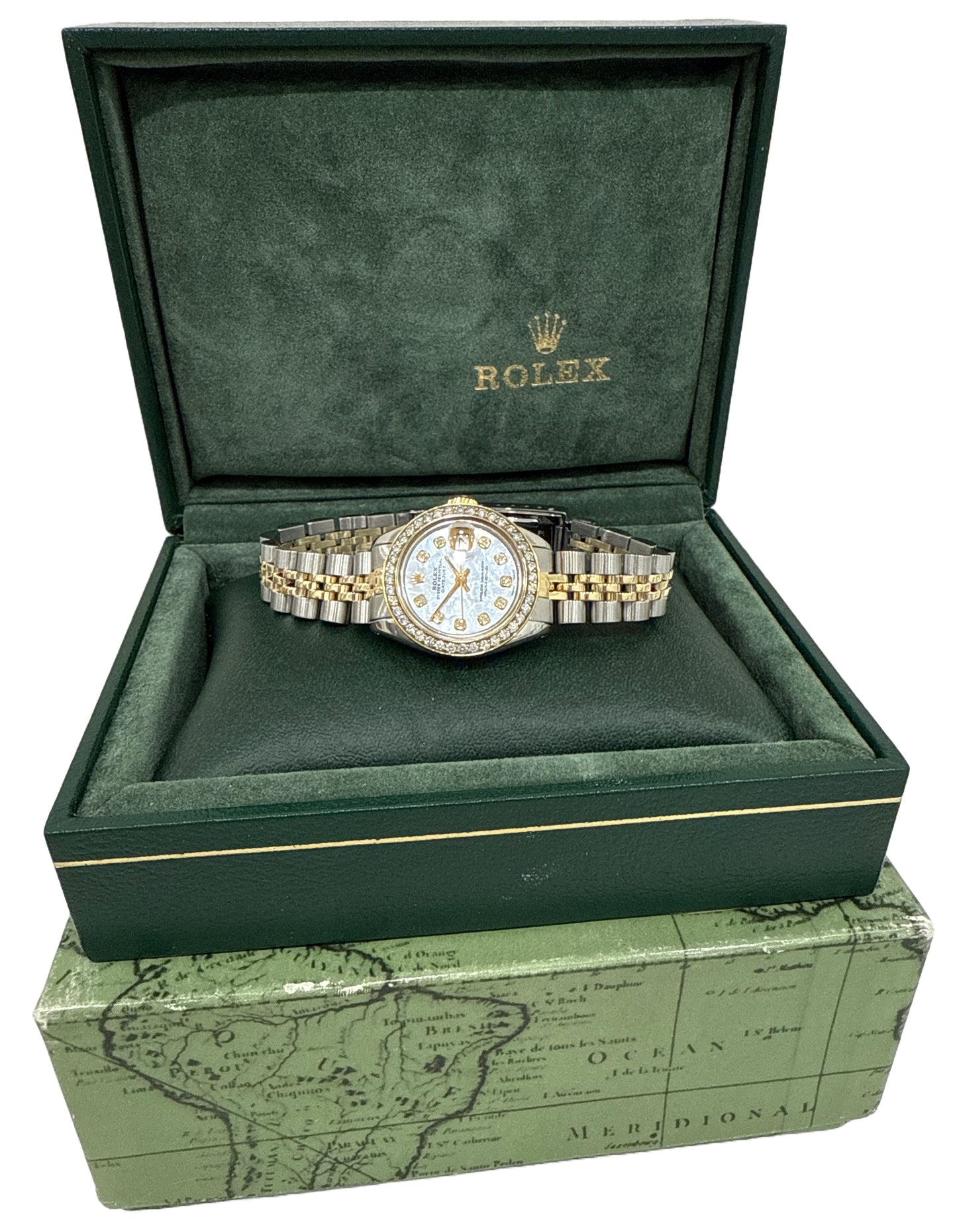 VINTAGE Rolex DateJust 26mm MOP DIAMOND 18K Yellow Gold Steel JUBILEE 6917 BOX
