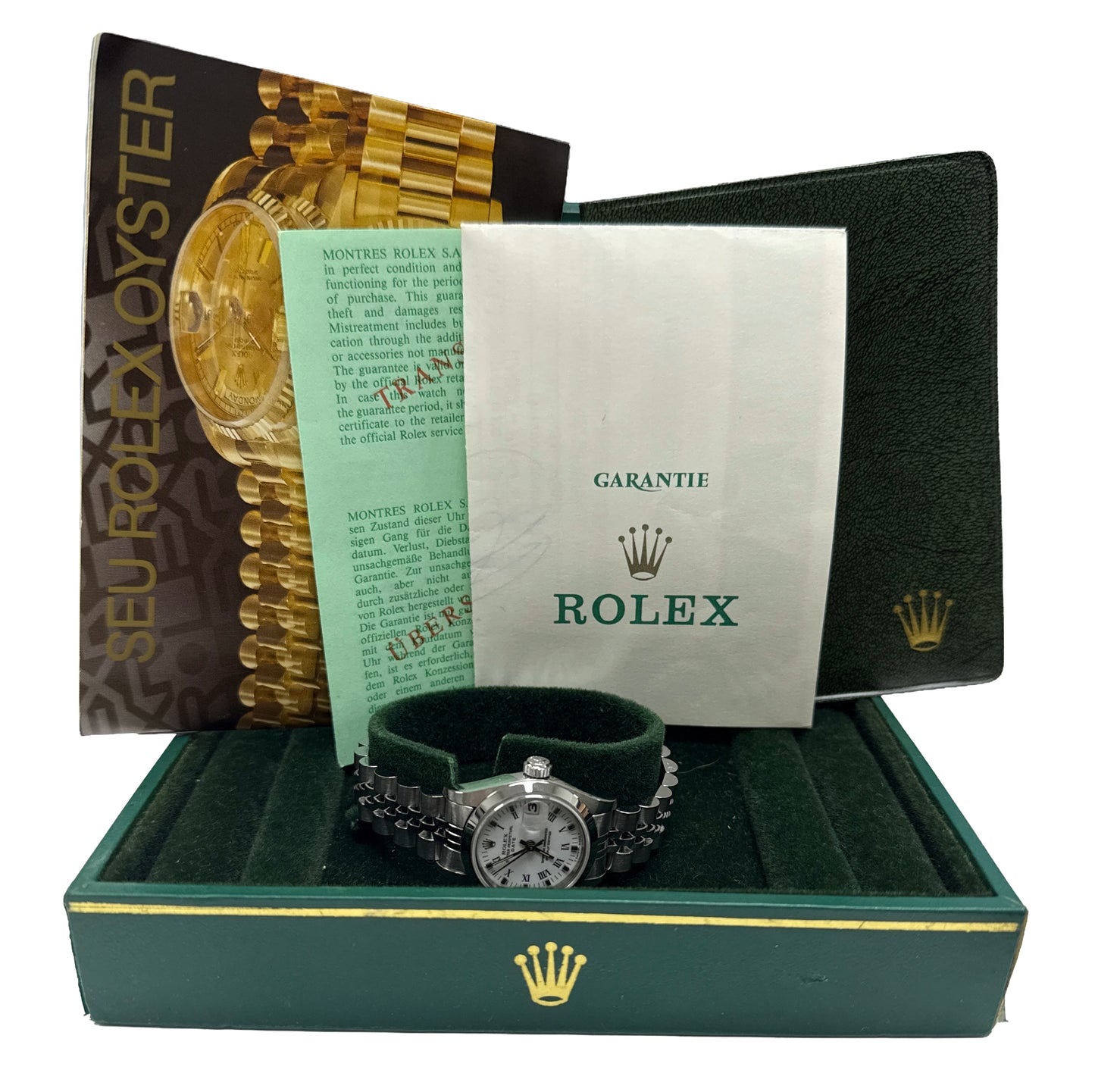 PAPERS Rolex Oyster Perpetual Date WHITE ROMAN 26mm Steel JUBILEE 69190 BOX