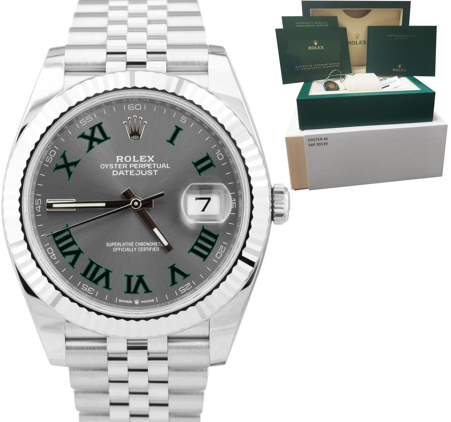 BRAND NEW JUNE 2023 Rolex DateJust 41 Wimbledon Fluted Watch Jubilee 126334 B+P