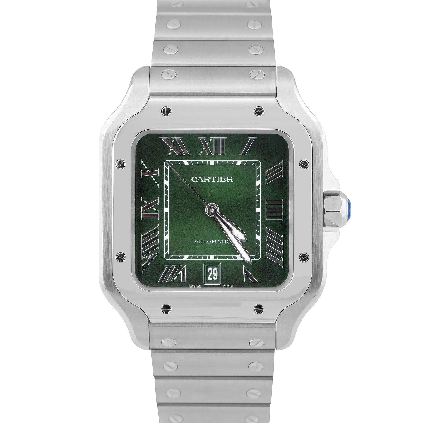 NEW 2023 PAPERS Cartier Santos-Dumont Green Dial Steel WSSA0062 39.8mm Watch B+P