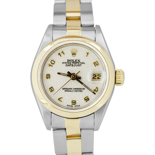 PAPERS MINT Rolex DateJust 26mm Ivory Arabic Two-Tone 18K Gold Jubilee 69163 BOX