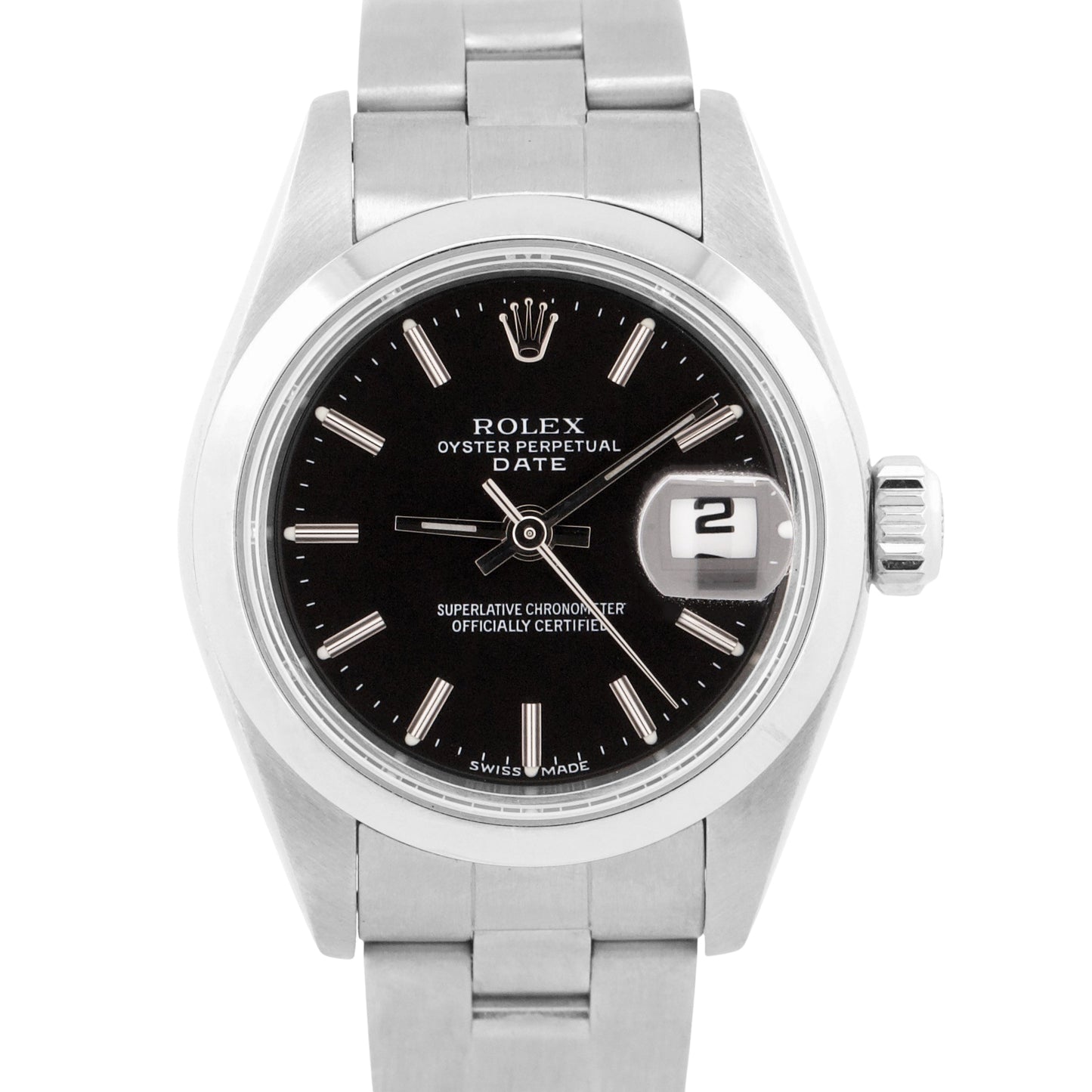 MINT PAPERS Ladies Rolex Oyster Perpetual Date 26mm BLACK Stainless 79160 BOX