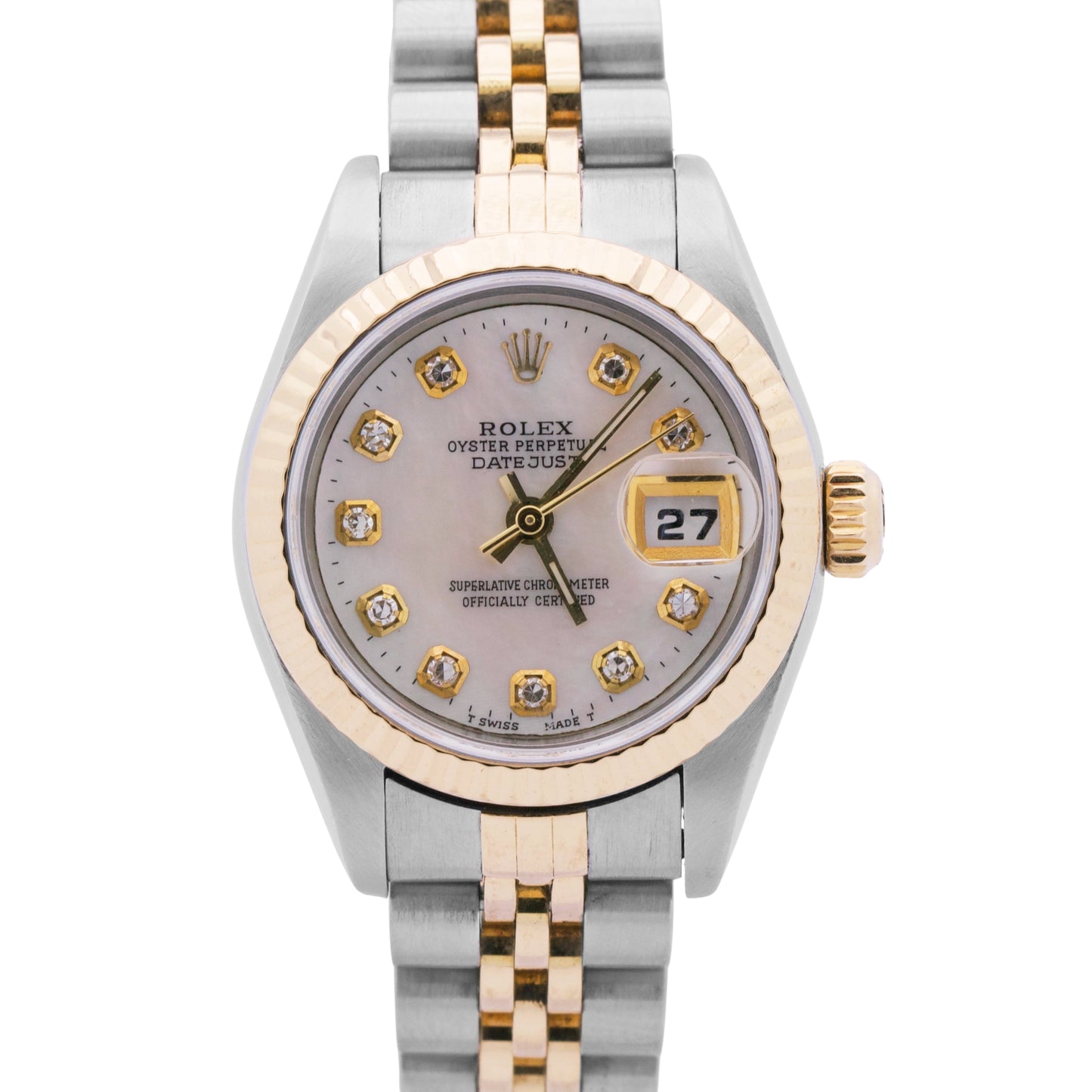 2003 Ladies Rolex DateJust MOP DIAMOND 18K Gold Steel 26mm JUBILEE Watch 79173